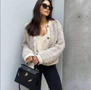 Women's Buttoned Fleece Jacket – Round Neck Cozy Casual Outerwear