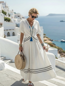 Elegant Women’s V-Neck Knee-Length Dress – Short Sleeve Casual Style