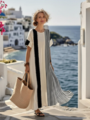 Women’s Round Neck Striped Maxi Dress – Short Sleeve Casual Summer Style