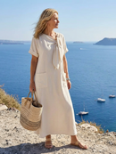 Women’s Round Neck Maxi Dress – Short Sleeve Pocket Casual Everyday Style