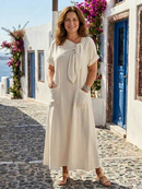 Women’s Round Neck Maxi Dress – Short Sleeve Pocket Casual Everyday Style