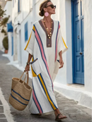 Women’s V-Neck Maxi Dress – Half Sleeve Pocket Casual Elegant Style