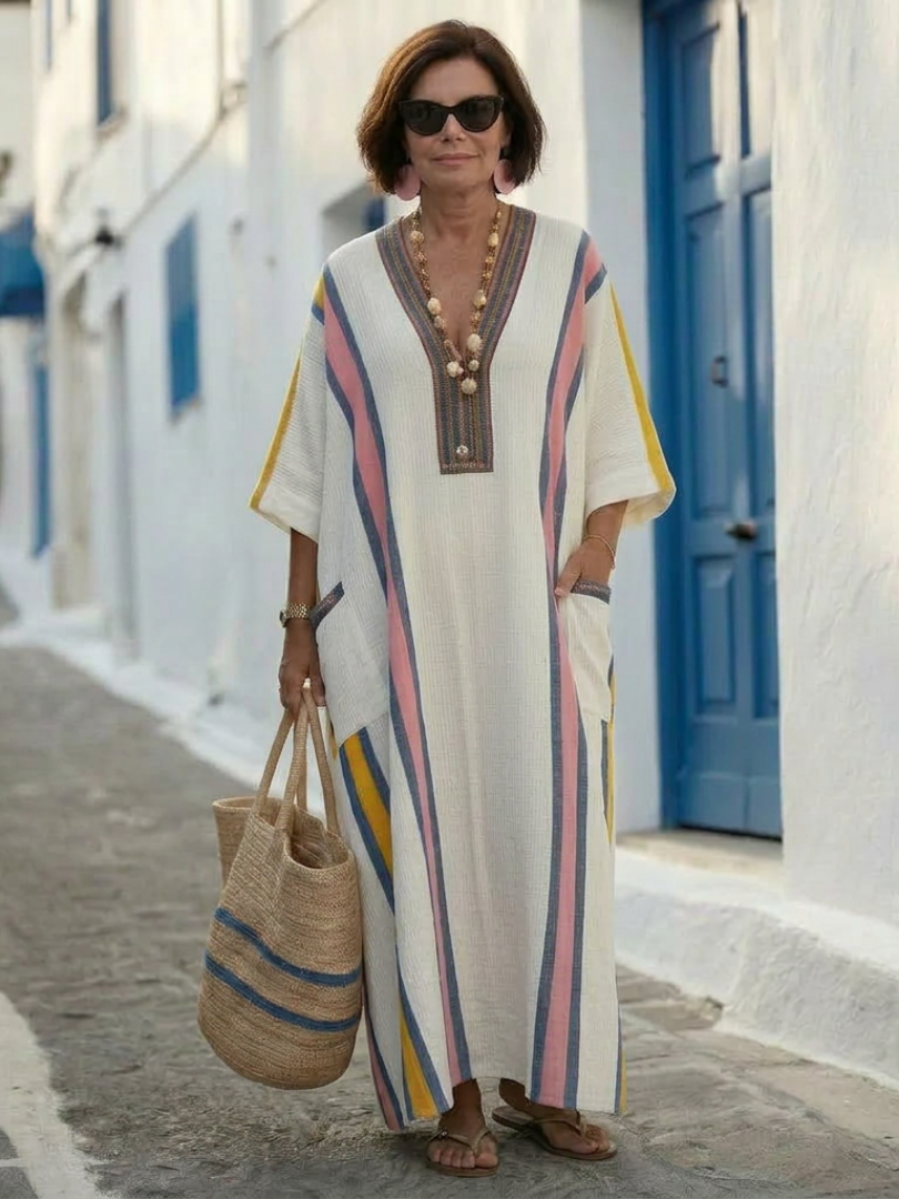 Women’s V-Neck Maxi Dress – Half Sleeve Pocket Casual Elegant Style
