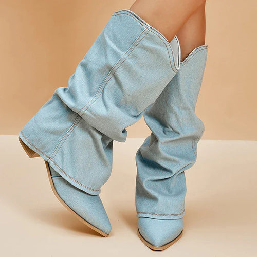 Trendy Denim Knee-High Boots for Women – Stylish and Comfortable Footwear 0