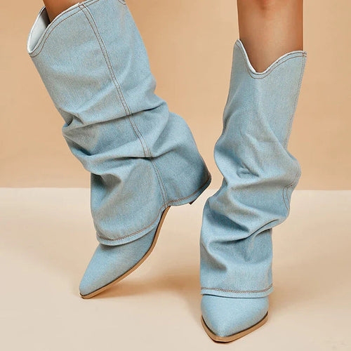 Trendy Denim Knee-High Boots for Women – Stylish and Comfortable Footwear 4