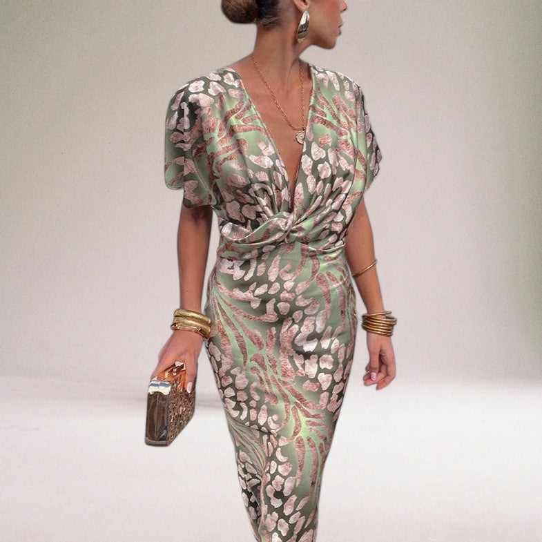 Twisted V-Neck Maxi Dress – Elegant Long Dress for Special Occasions