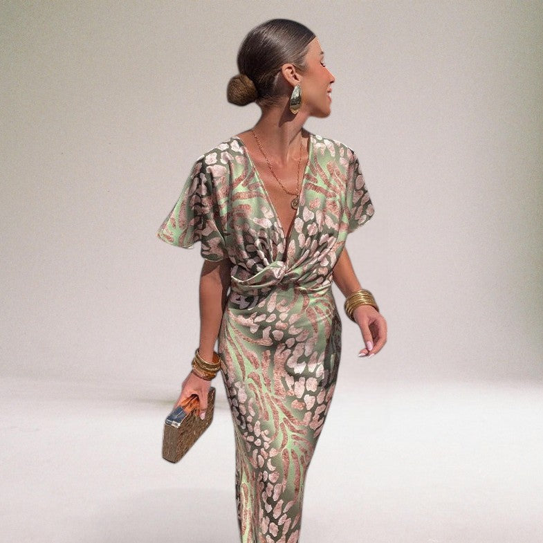 Twisted V-Neck Maxi Dress – Elegant Long Dress for Special Occasions