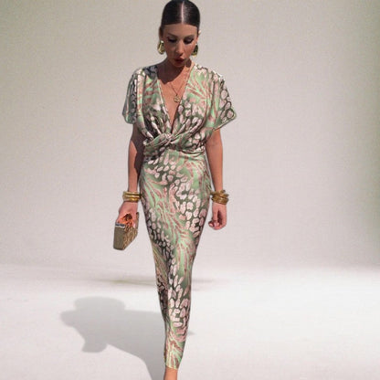 Twisted V-Neck Maxi Dress – Elegant Long Dress for Special Occasions