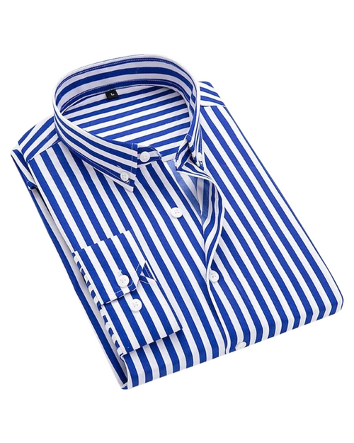 Men's Striped Long Sleeve Fitted Shirt – Button-Down Slim Fit Shirt