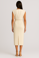 Women’s White Midi Dress – Elegant Fit – Button Detail – Side Slit