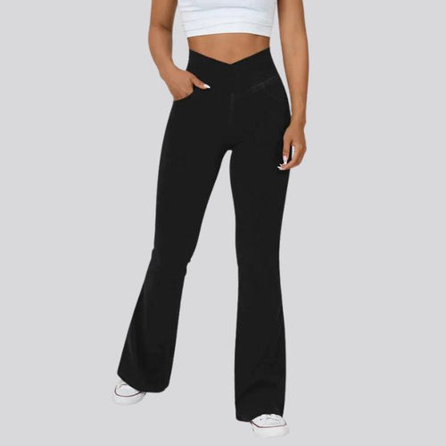 Women's High-Waist Flared Leggings Pants – Stretch Wide-Leg Yoga Trousers