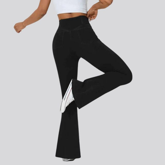 Women's High-Waist Flared Leggings Pants – Stretch Wide-Leg Yoga Trousers