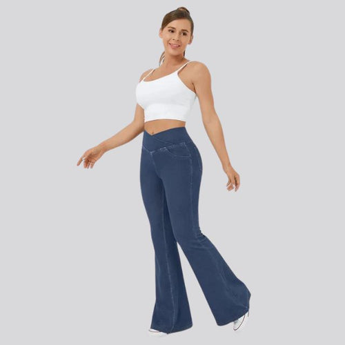 Women's High-Waist Flared Leggings Pants – Stretch Wide-Leg Yoga Trousers