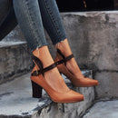 Women's Closed Toe Leather Block Heel Pumps – Buckle Accent Shoes