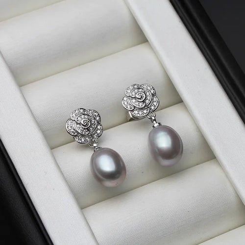 Women's Vintage Silver Flower Pearl Earrings – Romantic Elegant Jewelry
