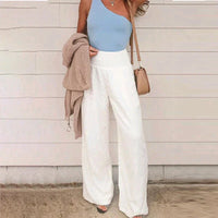 Women's High-Waisted Linen Wide-Leg Pants – Breathable Casual Summer Trousers