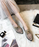 Women Apricot Splicing Flats Black Tulle Lace Up Pointed Toe