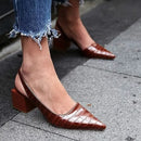 Women’s Leather Slingback Low Heels - Elegant Comfortable Pumps