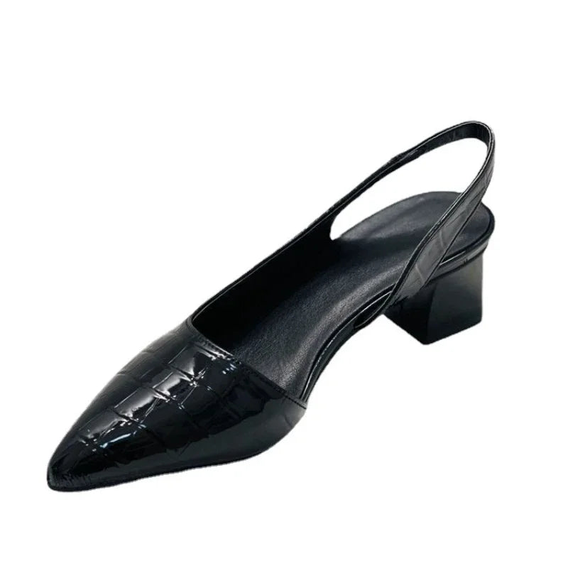 Women's Crocodile Pattern Low Block Heel Leather Pumps – Elegant Comfort Shoes
