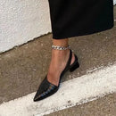 Women’s Leather Slingback Low Heels - Elegant Comfortable Pumps