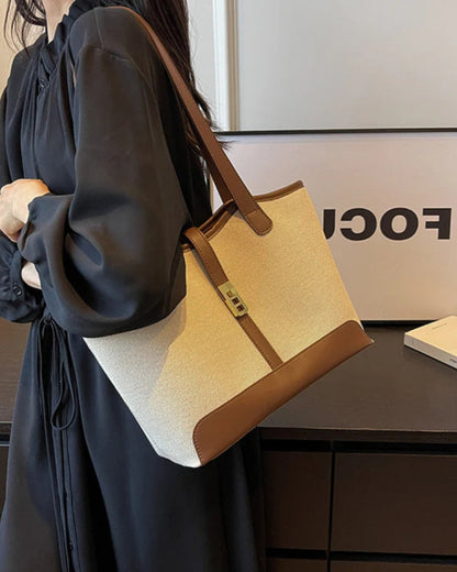 Women Canvas Handbag with Leather Details 1