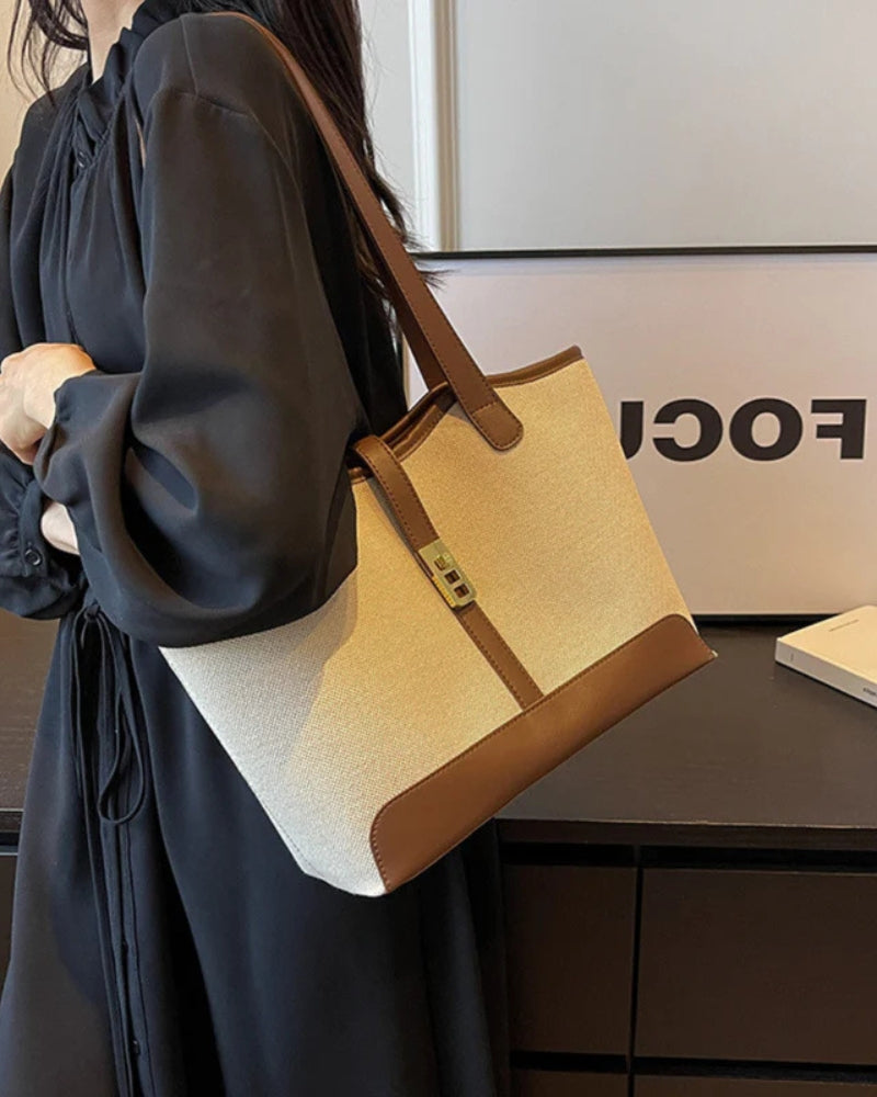 Women Canvas Handbag with Leather Details