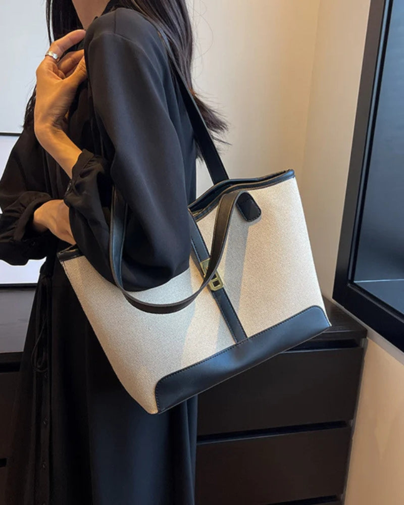 Women Canvas Handbag with Leather Details 3