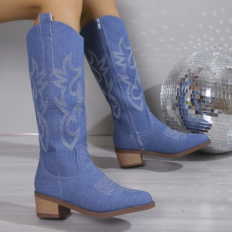 Women Cowboy Boots Denim 2