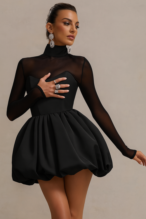 Women Mini Dress with Puff Skirt 2