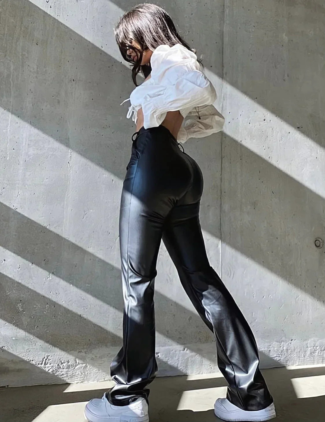 Women Vegan Leather Pants High Waisted 4