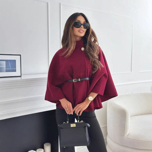 Women Wool Cape With Belt 0