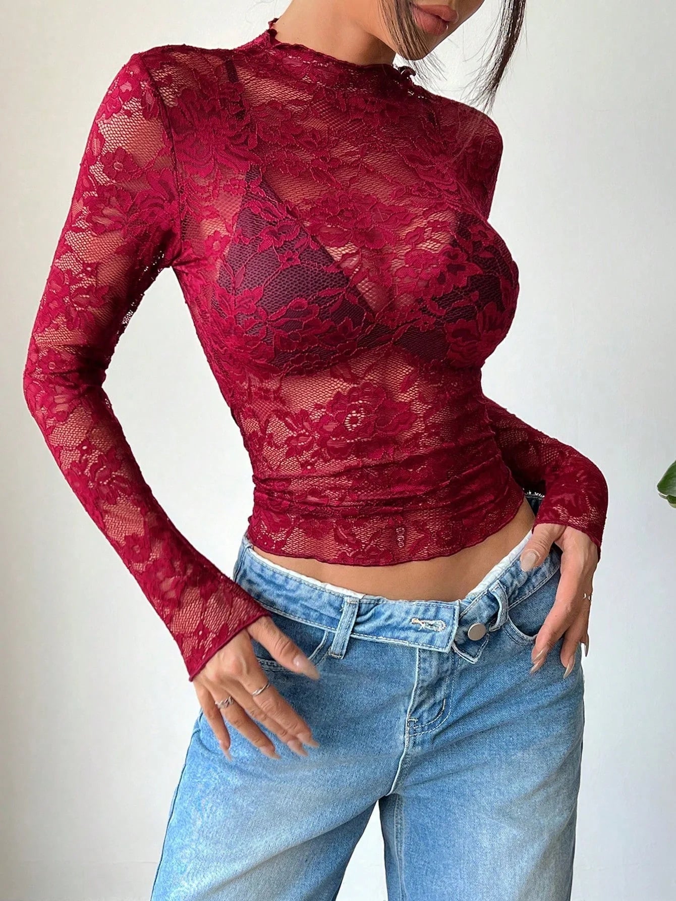 Women's Blouse - Cut Lace Fitted Design 4