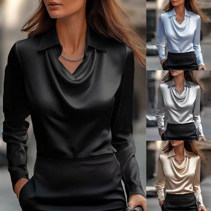 Women's Blouse Waterfall Neckline Long Sleeve Top 2