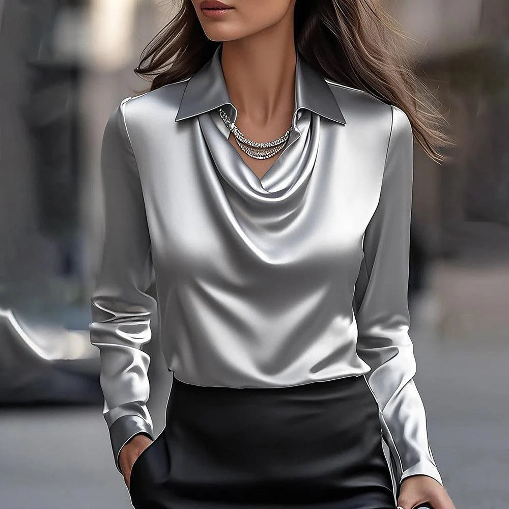 Women's Blouse Waterfall Neckline Long Sleeve Top 3