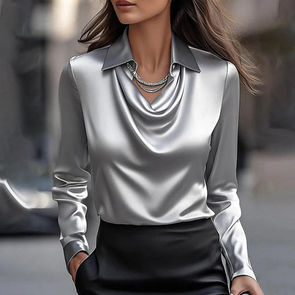 Women's Blouse Waterfall Neckline Long Sleeve Top 8