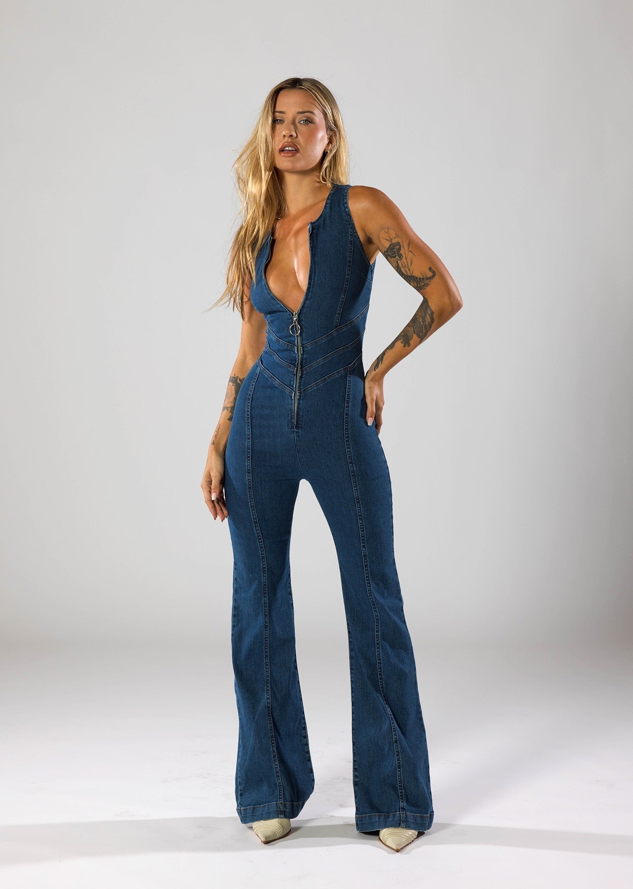 Women's Denim Jumpsuit with Cutout 4