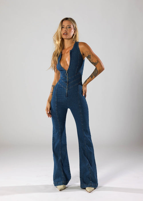 Women's Denim Jumpsuit with Cutout 4