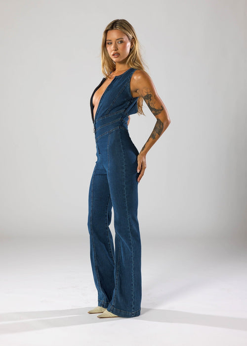 Women's Denim Jumpsuit with Cutout 5