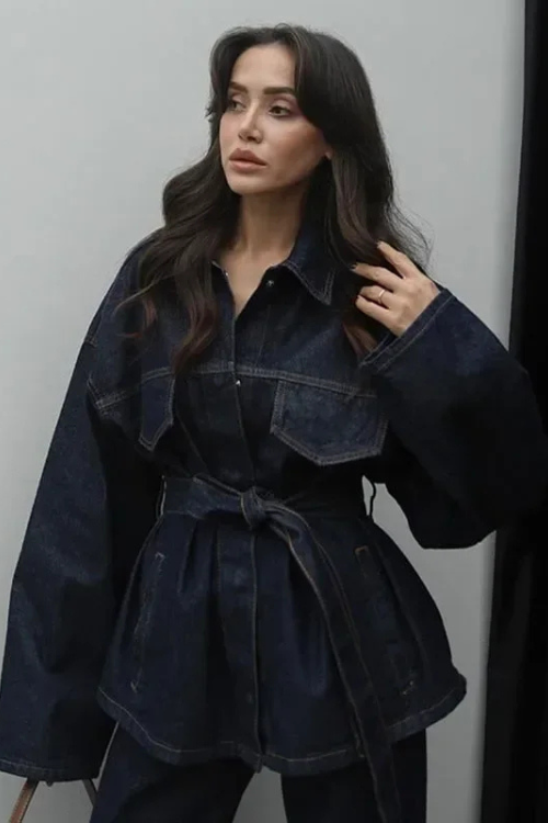 Women's Denim Two Piece Set Wide Leg