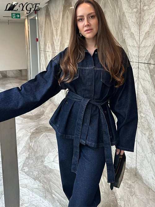 Women's Denim Two Piece Set Wide Leg 4
