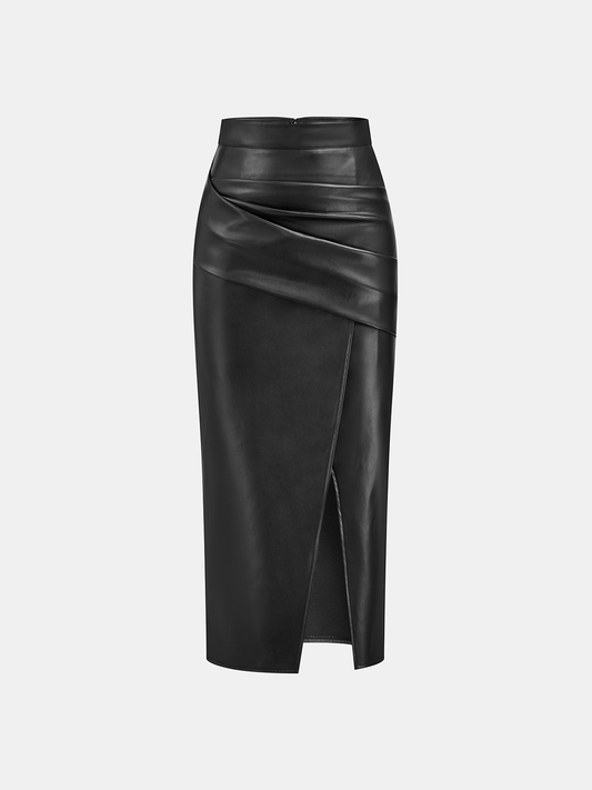 Women's Midi Dress Synthetic Leather Elegant With Slit 0