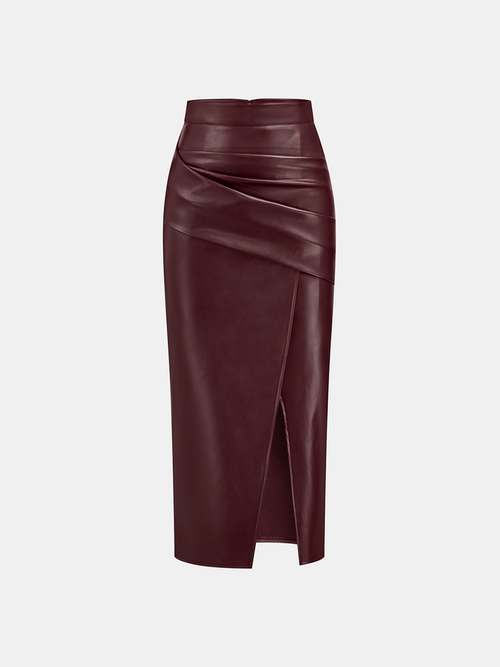 Women's Midi Dress Synthetic Leather Elegant With Slit 5