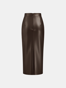 Women's Midi Dress Synthetic Leather Elegant With Slit 8