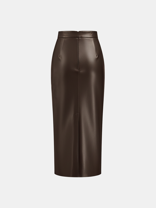 Women's Midi Dress Synthetic Leather Elegant With Slit 8