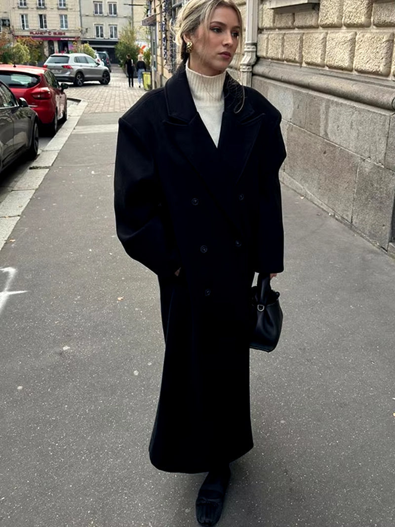 Women's Oversized Coat Elegant Cut Double Row Buttons