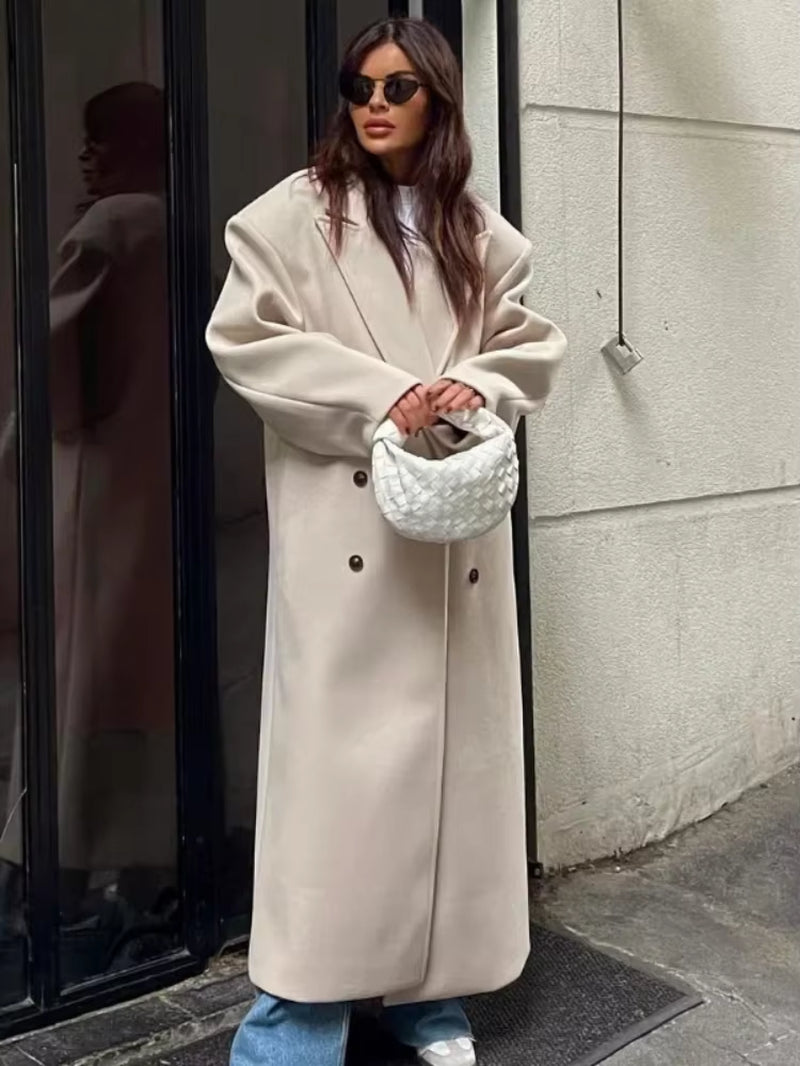 Women's Oversized Coat Elegant Cut Double Row Buttons 2