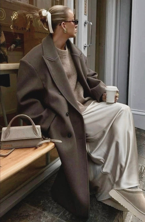 Women's Oversized Coat Elegant Cut Double Row Buttons 6