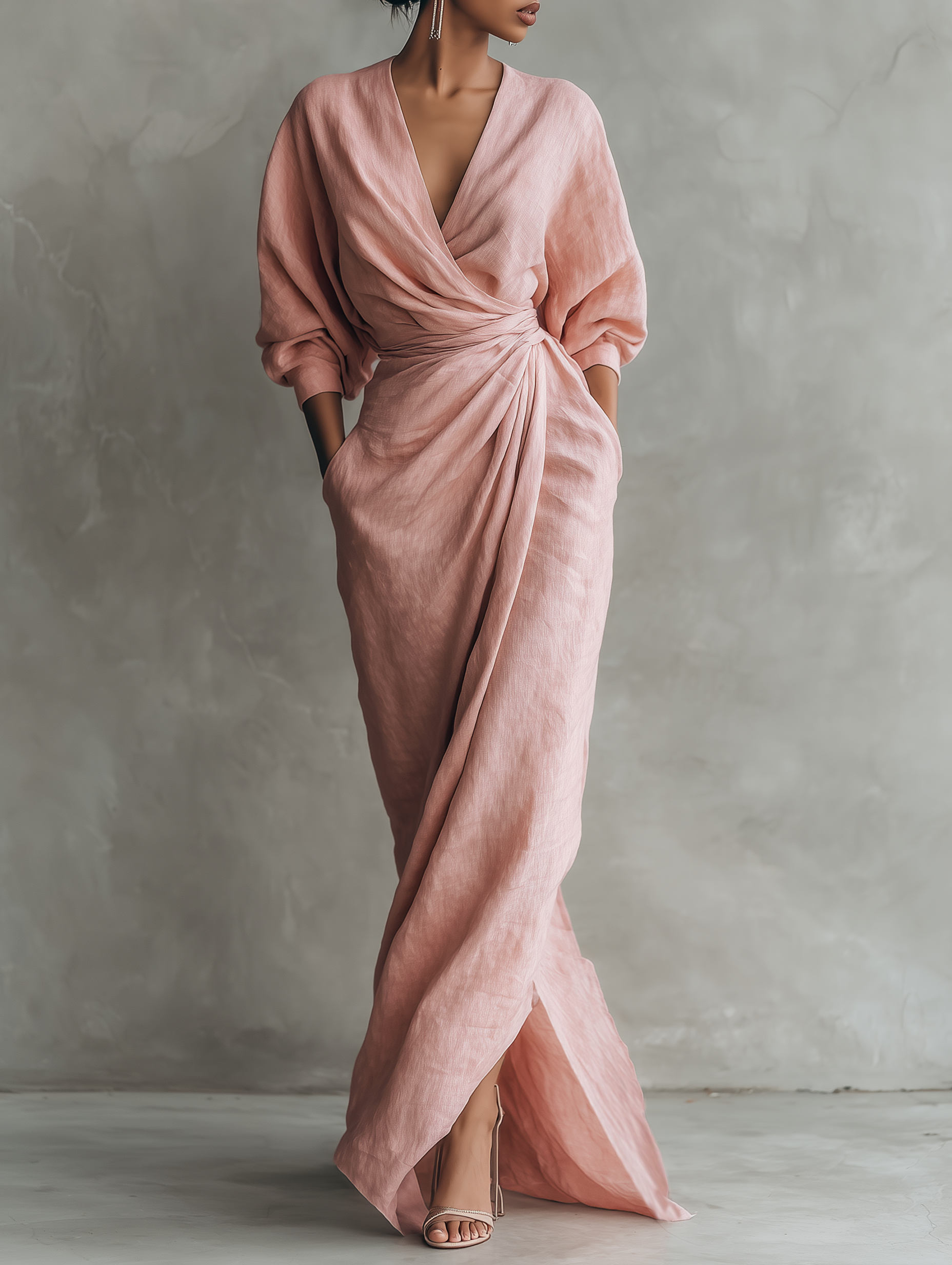 Women's Pink Minimalist V-Neck Maxi Dress: Effortless Elegance for Summer