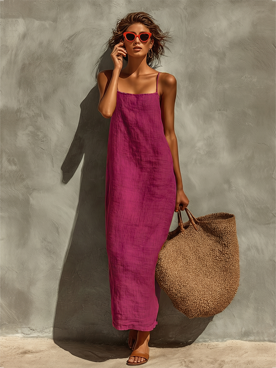 Women's Red Cotton Maxi Dress: Effortless Comfort for Summer Days 5
