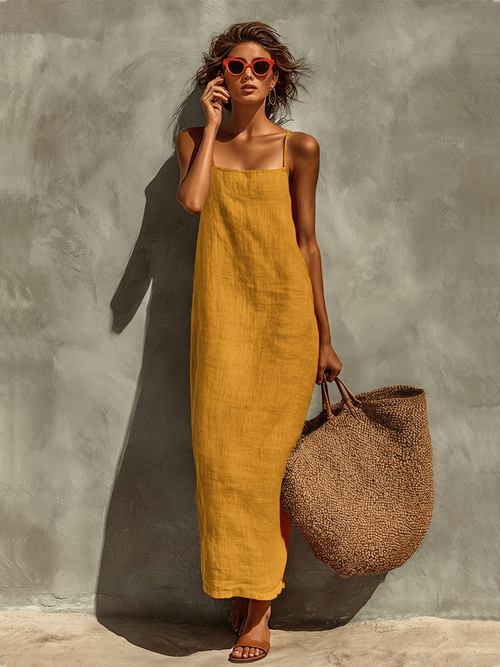 Women's Red Cotton Maxi Dress: Effortless Comfort for Summer Days 6